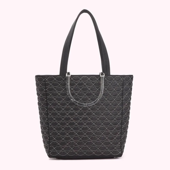NWT LULU GUINNESS BLACK QUILTED LIPS LYRA TOTE BAG - Picture 1 of 15